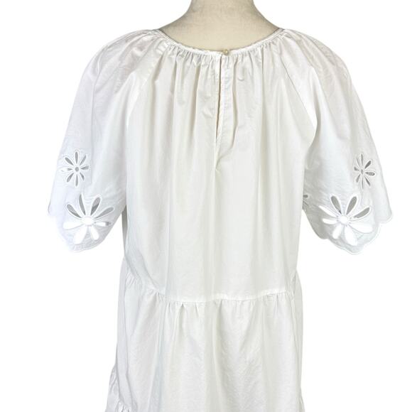 Rails Arielle White Eyelet Cotton Blend Short Sleeve Mini Layered Ruffle Dress - Picture 8 of 16